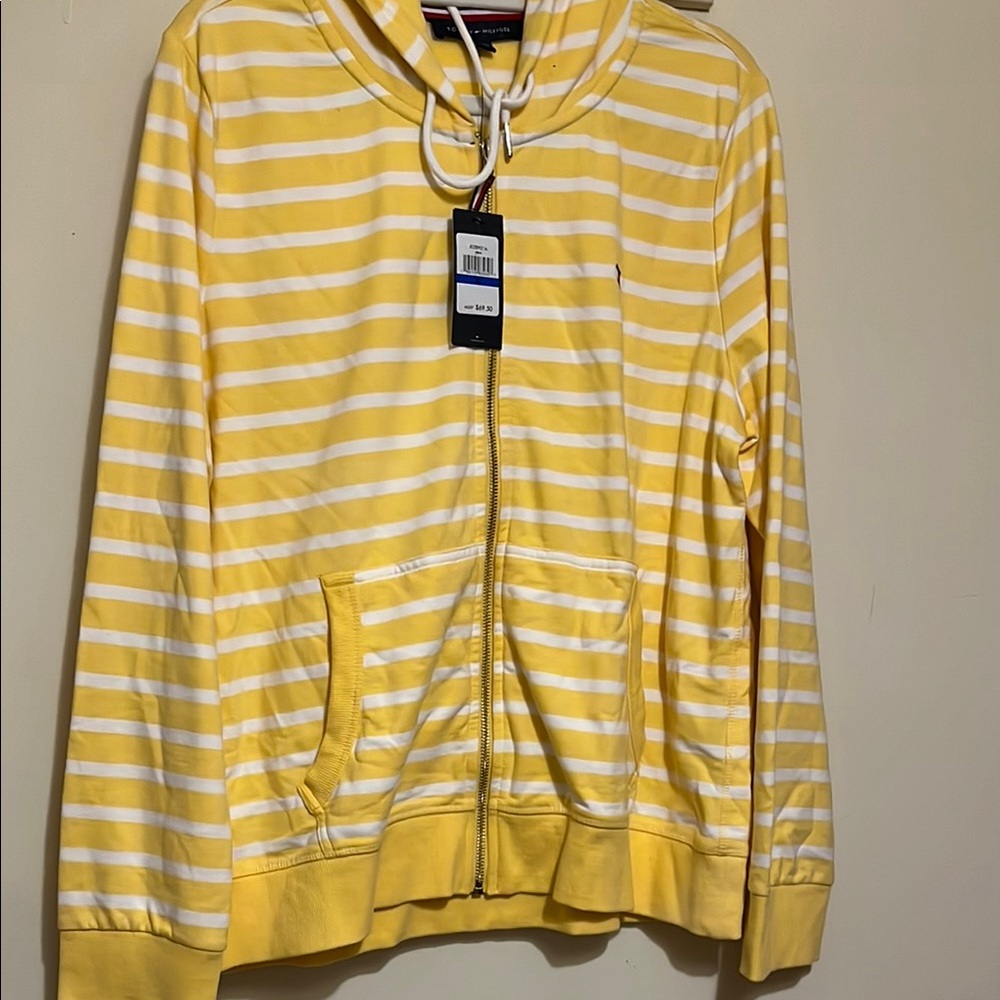 Tommy Hilfiger Yellow and White Striped Sweater